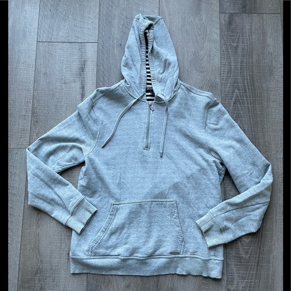 Michael Kors Quarter Zip Hooded Sweatshirt Size Large in Gray